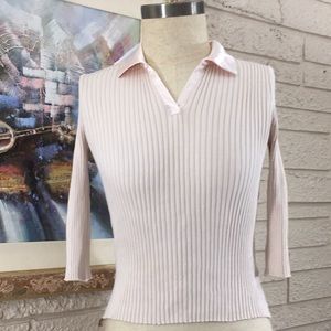 🌹No Tags Satin Johnny Collar Ribbed Knit Top